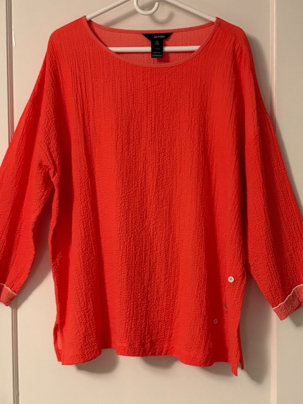 Ali Miles 3/4 sleeve button detail blouse size XL lagenlook gauzy minimalist